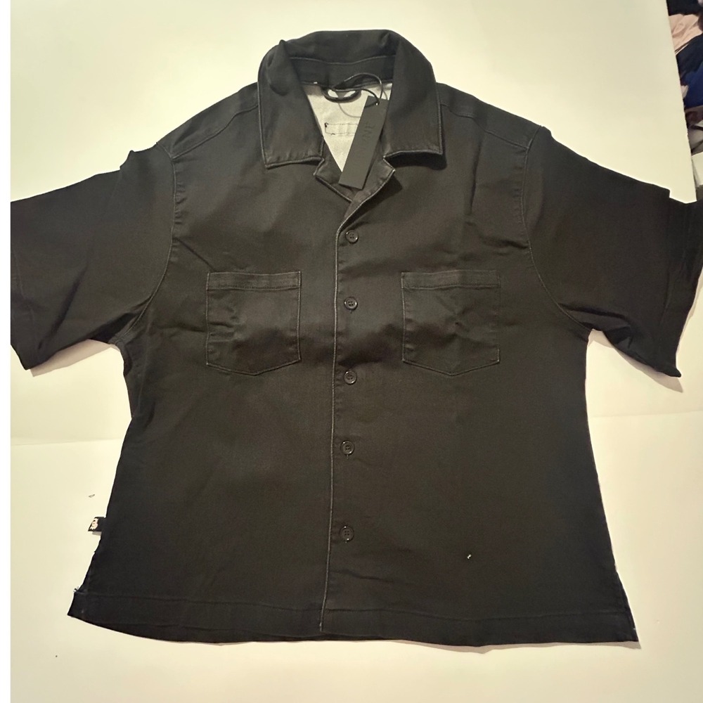 ANANKE Mens Black Cotton Blend Stretch Button Up Shirt Sm NWT Streetwear.